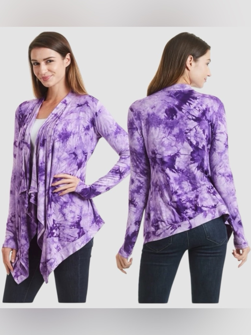 Johnny Women's Open Front Tie Dye Cardigan Small Purple Asymmetrical hem Layer